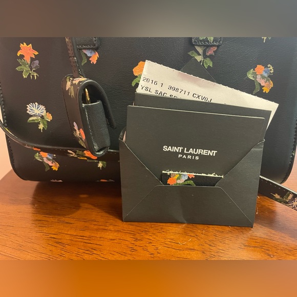 Yves Saint Laurent Black Leather Prairie Flower Nano Sac de Jour Bag - Picture 6 of 7